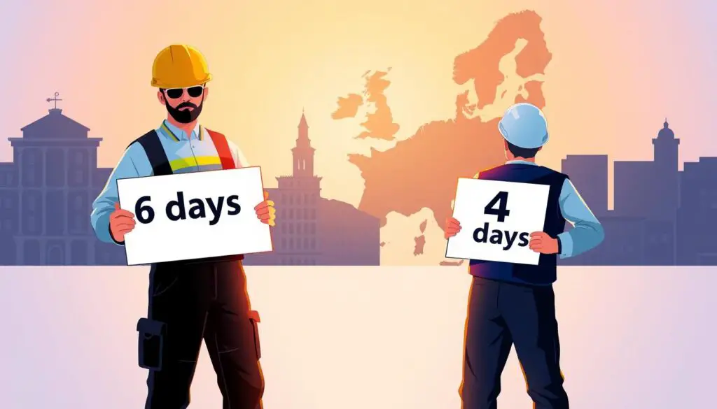 comparação de semanas de trabalho na Europa